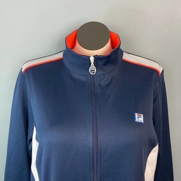 Vintage FILA Sport Navy Blue Orange 90s Women's Full Zip Track Jacket Size 1X - Picture 2 of 16
